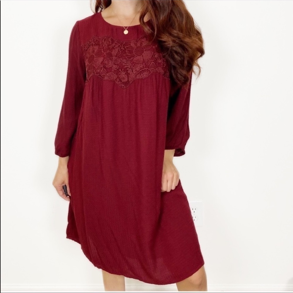 ALTAR’D STATE Burgundy Crochet Lace Flowy Dress Medium Boho Bohemian Fall